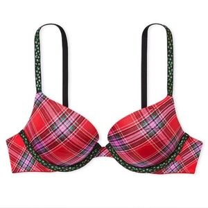 NWT Victoria's Secret Sexy Tee Red Plaid Push-Up Bra Size 34C